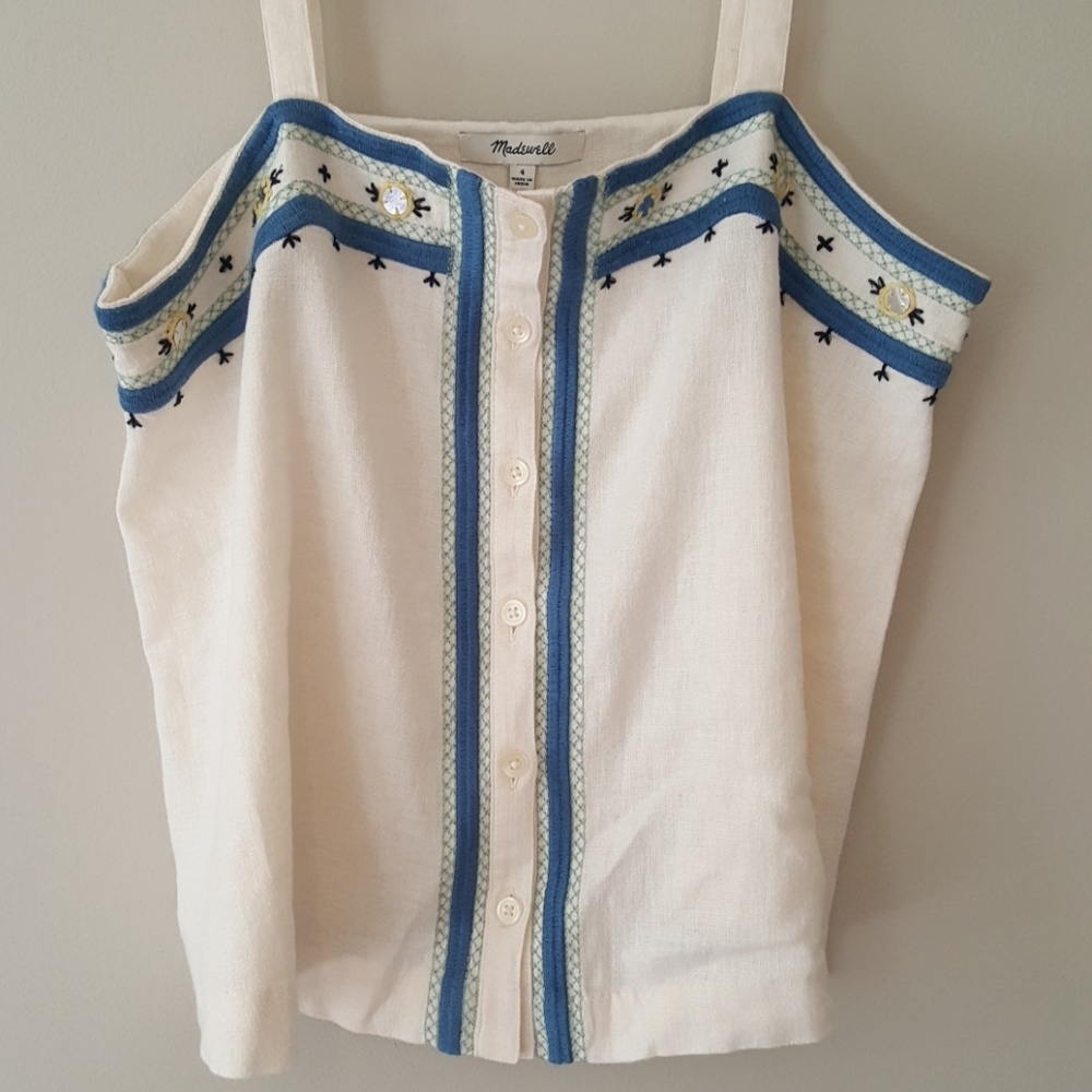 Madewell Button Embroidered Top, Sz 4